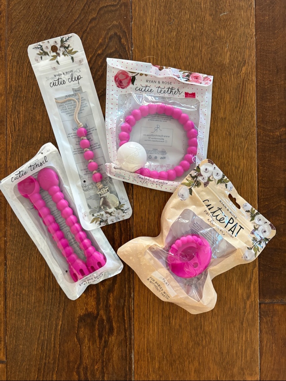 Ryan & Rose - Bright Pink Silicone Baby Teething & Feeding Set